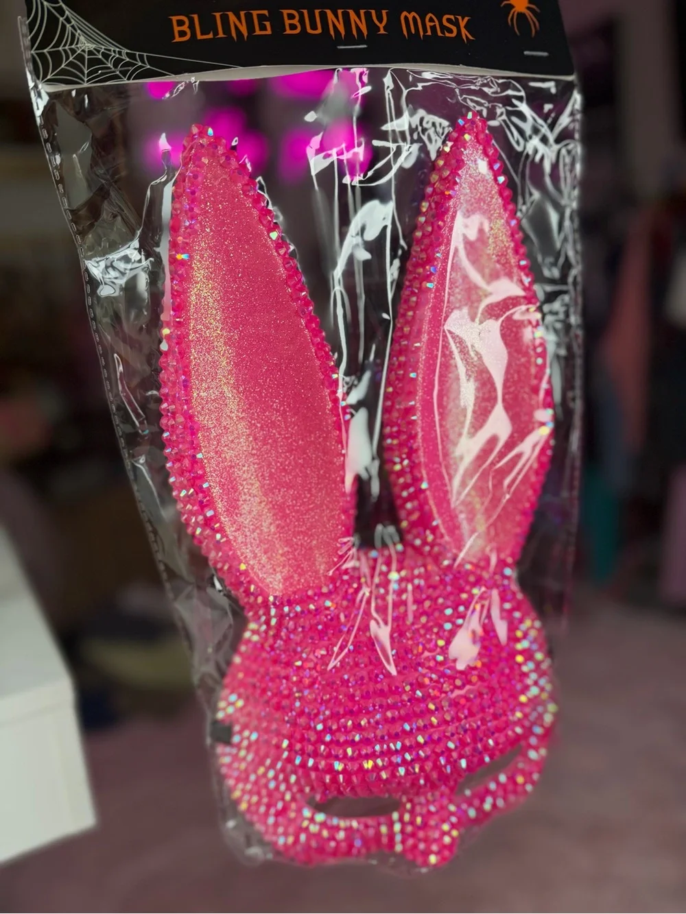 Pink Bling Bunny Mask Rhinestone Glitter Halloween Cosplay Costume NEW
